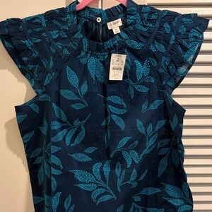 NWT J.Crew Teal and Navy Blouse Top M